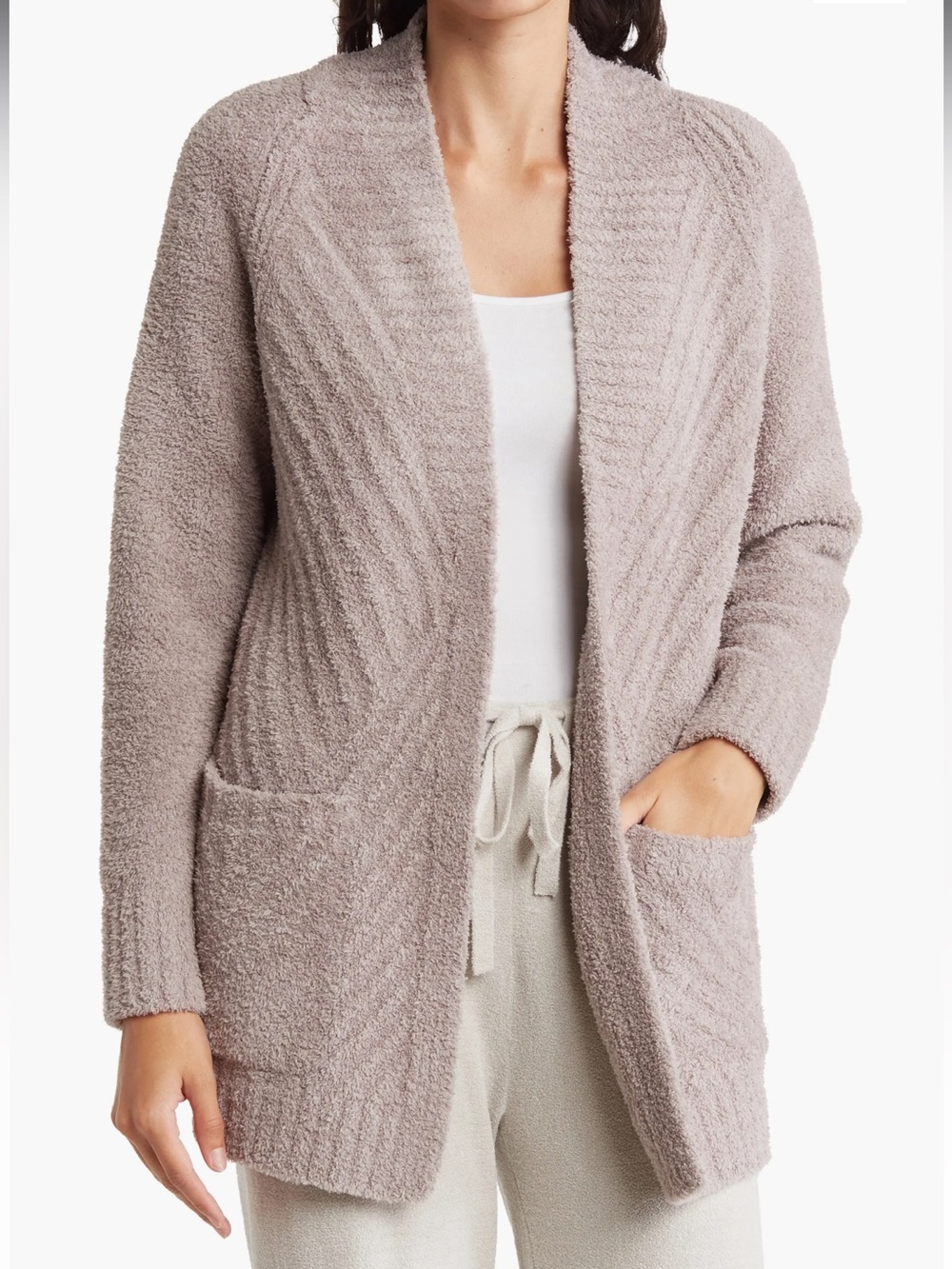 Barefoot Dreams Plush Open-Front Cardigan - Taupe